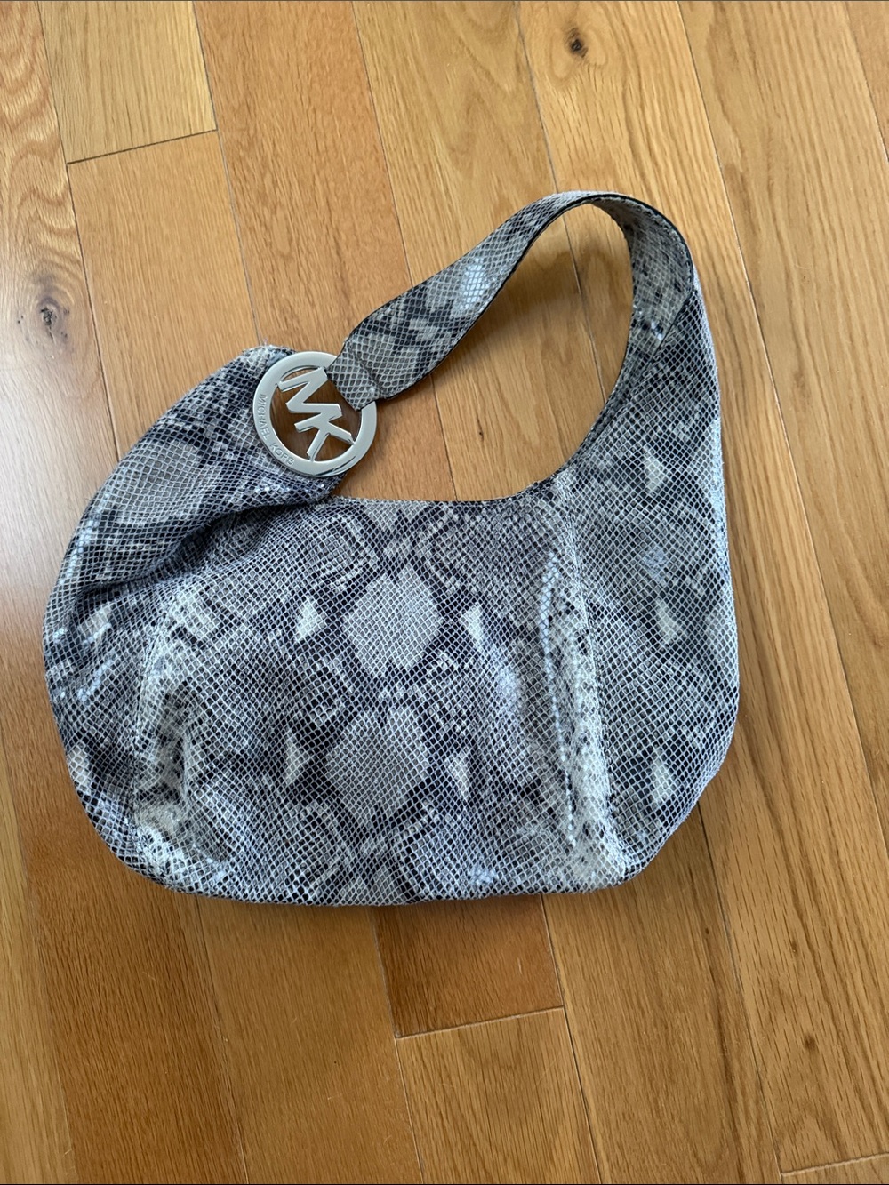 Michael Kors Snake-Print Hobo Shoulder Bag in Gray and White